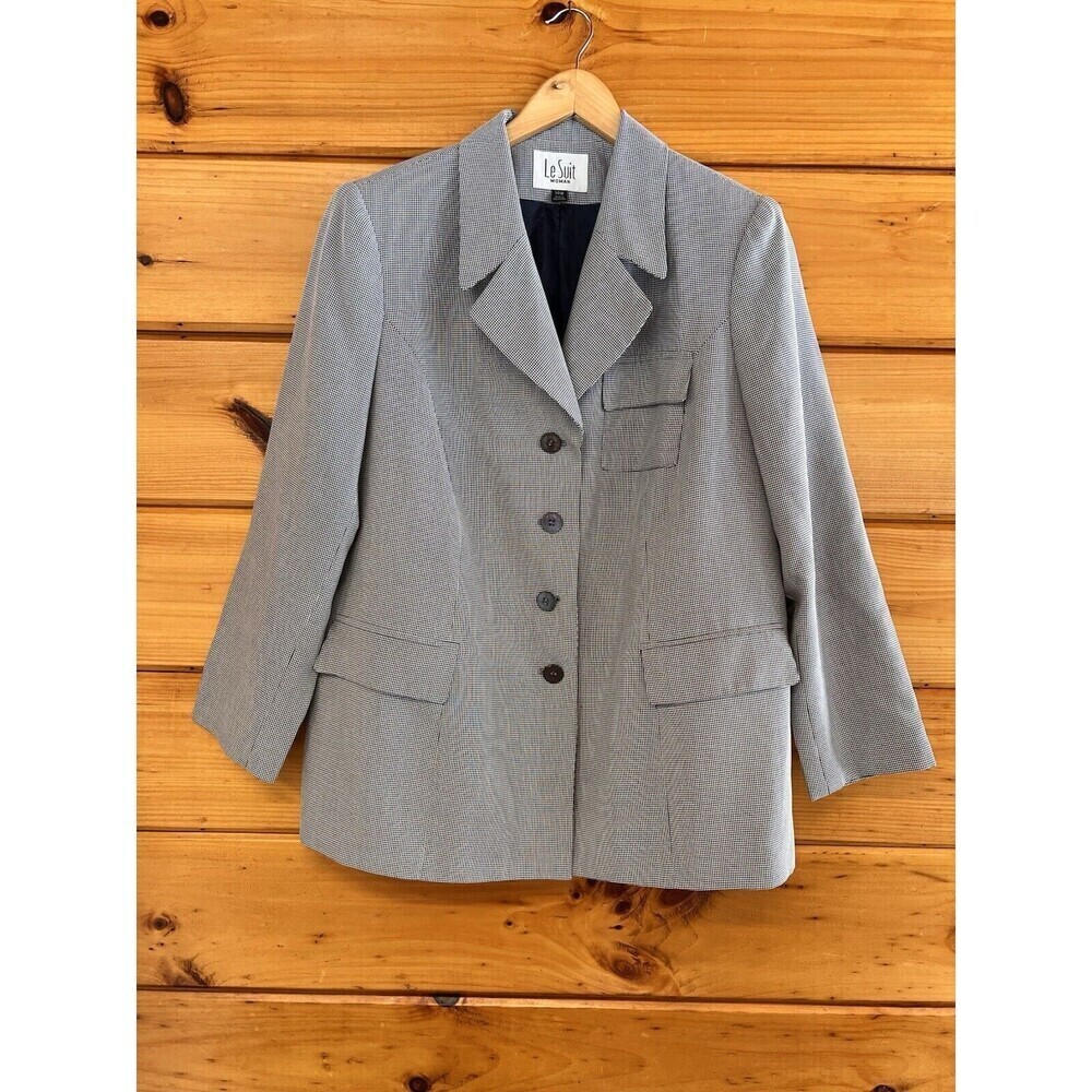 Le Suit Blazer Women’s Black & White Jacket Chick Buttons Long Sleeve Size 14W